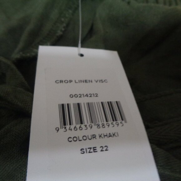 Evans khaki crop linen blend trousers Sz 22 - Picture 3 of 5